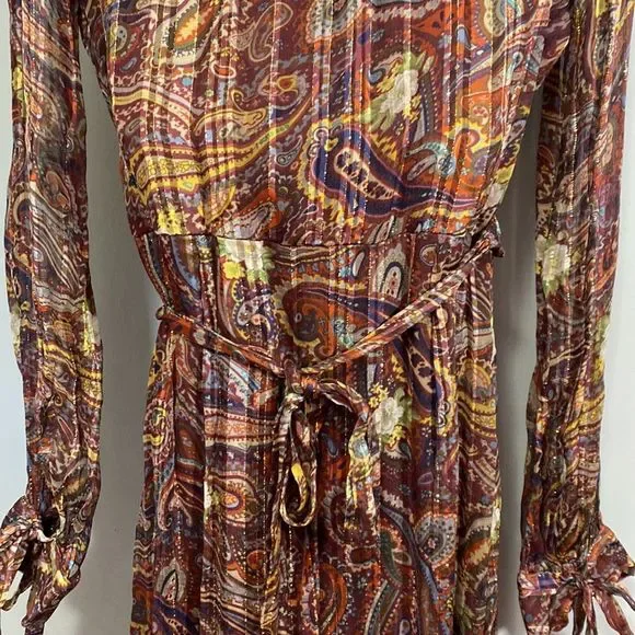 Anthropologie Love Sam Moroccan Paisley Wrap Dress V Neck Long Sleeve Size Small - Picture 6 of 15